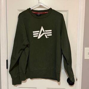 Vintage Alpha Industries Crewneck Sweatshirt Green Logo Mens Size L